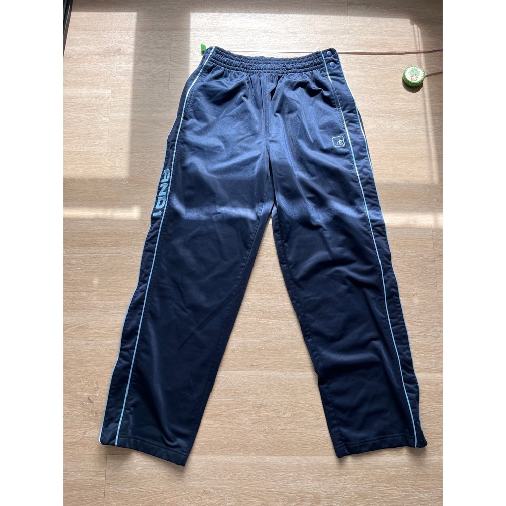 AND1 Tear Away Basketball Pants Mens 26 Navy Blue Snap Side Warm Up Athletic